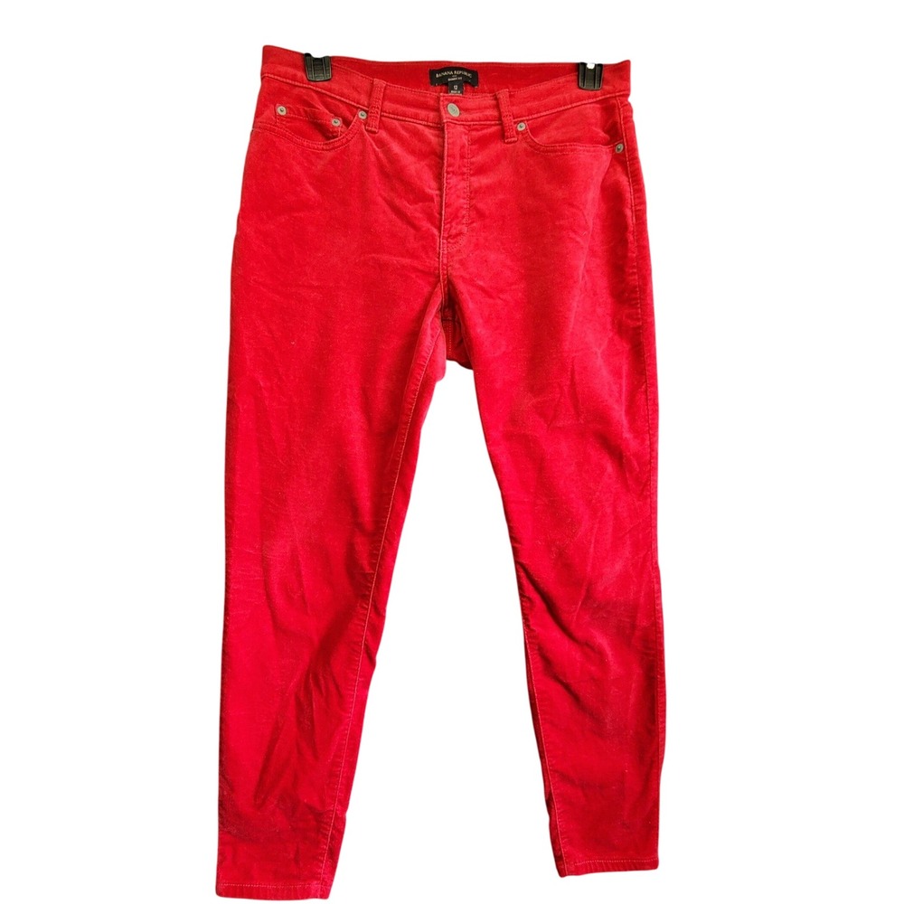 Banana Republic Red Corduroy Skinny Fit Pants Womens 12 Stretch Five Pocket